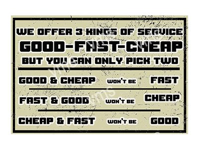 AGH100 3 KINDS OF SERVICE FUNNY METAL SIGN 12"X8"