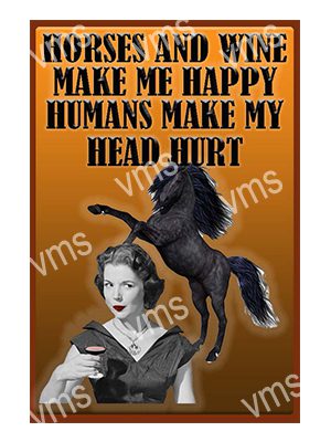 AN0101 HORSES AND WINE METAL SIGN 8X12
