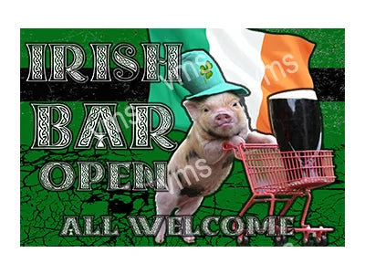 BAR0100B IRISH BAR OPEN METAL BAR SIGN 12"X8"