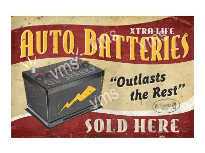 BAT001A AUTO BATTERIES METAL SIGN 12"X8"