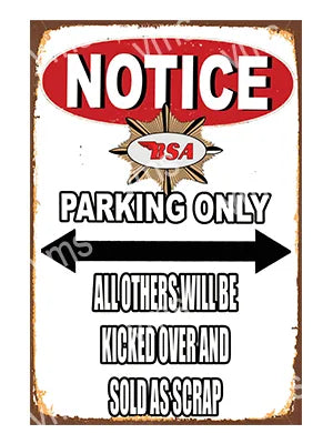 BSA003 BSA PARKING ONLY METAL SIGN 8"X12"