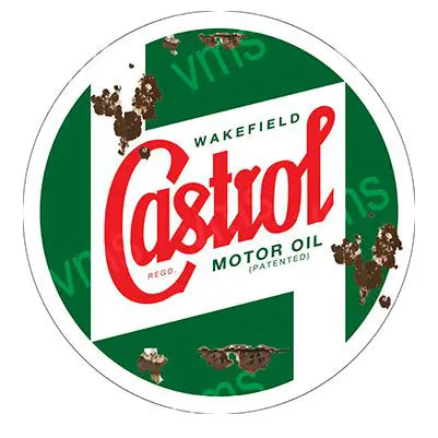 CSTL0088 CASTROL OIL RUSTY 14" ROUND METAL SIGN