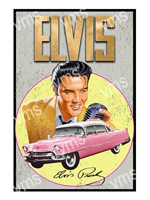 ELV001A ELVIS PINK CADILLAC METAL SIGN  12"X18"