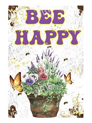 GARD016 BEE HAPPY VINTAGE METAL SIGN 8"X12"