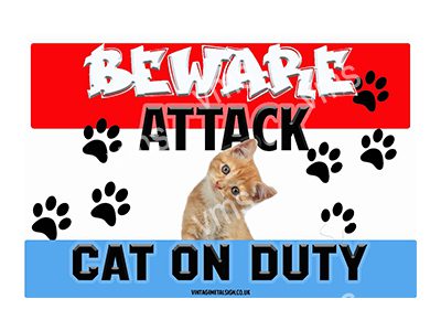 HHU0201 BEWARE ATTACK  CAT FUNNY CAT VINTAGE METAL SIGN  12"X8"