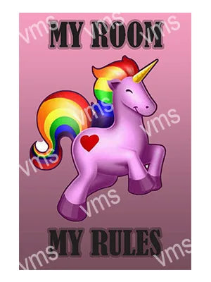 HHU0240 UNICORN MY ROOM MY RULES METAL SIGN 8"X12"