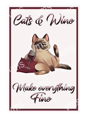 HHU669 CATS AND WINE FUNNY METAL SIGN  8"X12"