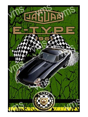 JAG0111B JAGUAR  E TYPE METAL SIGN 12"X18"