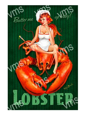 KITCH003A LOBSTER PIN UP KITCHEN METAL SIGN 12"X18"