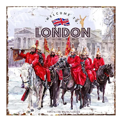 LON010 CHANGING THE GUARD LONDON METAL SIGN 12"X12"