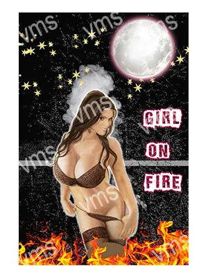 PIN0135B GIRL ON FIRE PIN UP METAL SIGN 12"X18"