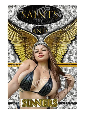 PIN0139B SAINTS AND SINNERS PIN UP METAL SIGN  12"X18"