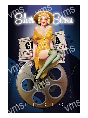 PIN0157A SILVERSCREEN  PIN UP MOVIES METAL SIGN 12"X18"