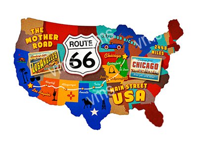 USAMAP003 PLASMA CUT ROUTE 66 MAP METAL SIGN 16.5"X10"